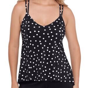 Swim Solutions Women Polka Dot High Low Tankini Swimsuit Top Black White Size 14